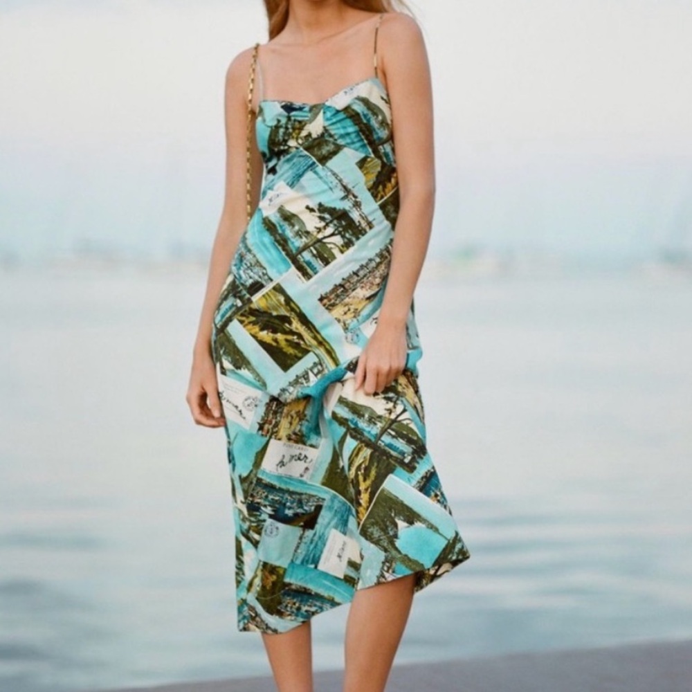 Anthropologie Blue and Brown Abstract Midi Dress